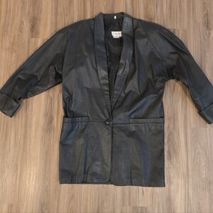 Vtg Tibor Leather Mid Length 1 Button Classic Coat